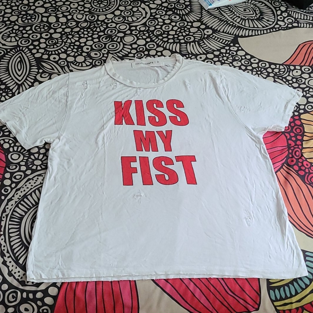 Filles Papa 3 Kiss My First t shirt white red